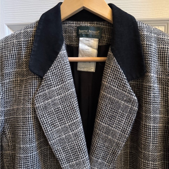 Vintage Harve Bernard 100% Wool Genuine Leather Trim Blazer Women’s 10 Blk Grey - Picture 3 of 9